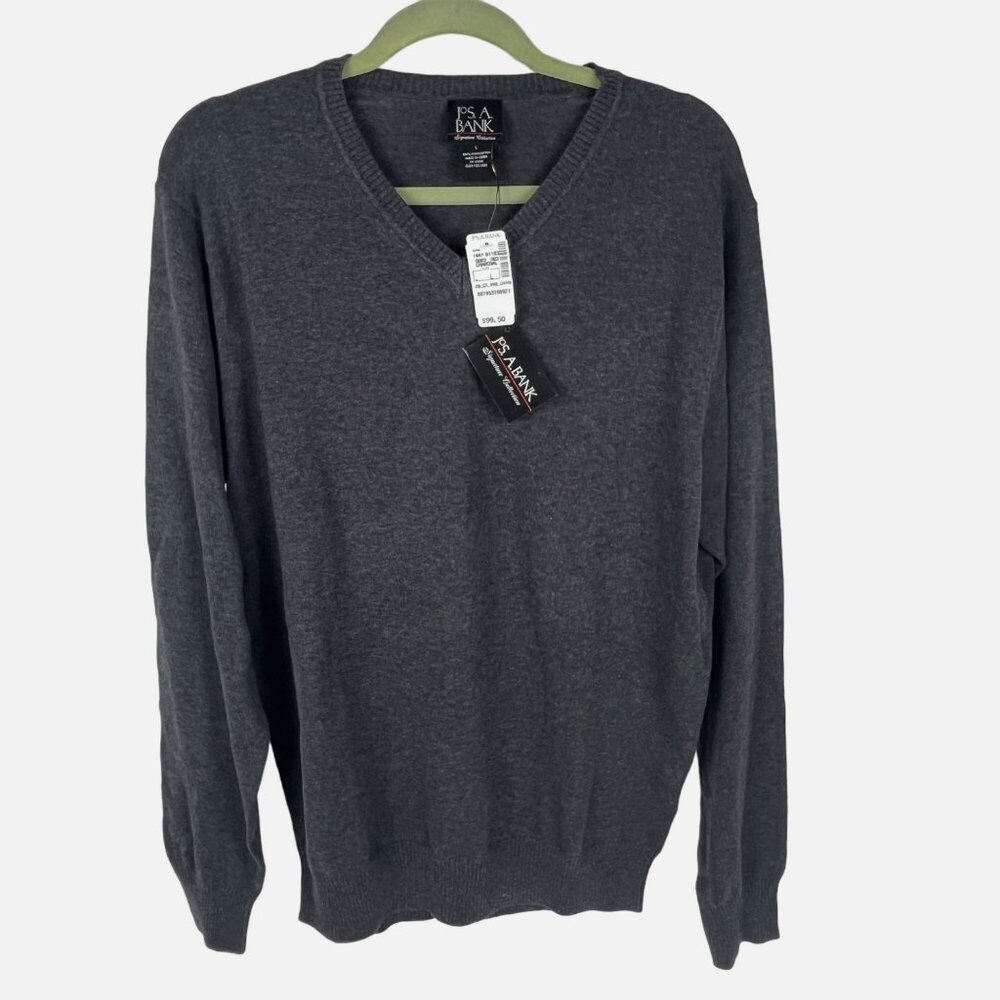 Jos A. Bank Signature Collection Men's Pima Cotton V-Neck Sweater Gray L